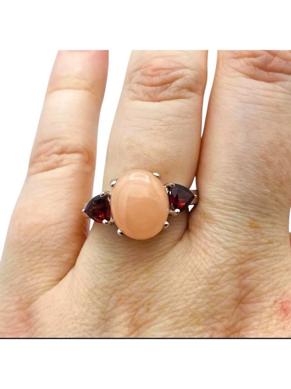Sterling Silver 925 Rose Quartz Red Garnet Ring Size 8 Signed SA Beautiful